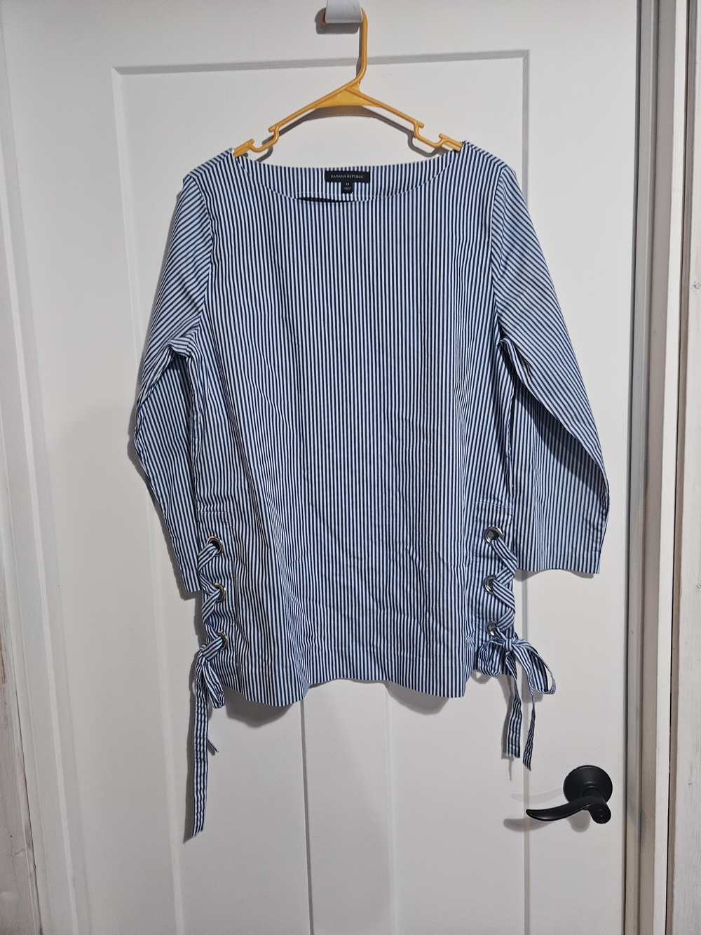Banana Republic Blue and White Striped Tie-Side Boatneck Top